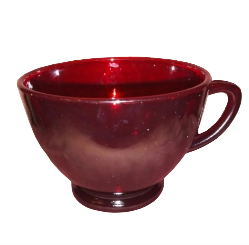 Set of 2 Royal Ruby Red Vintage Cafecore Glass Punch Tea Cafe Cups Coffee Anchor